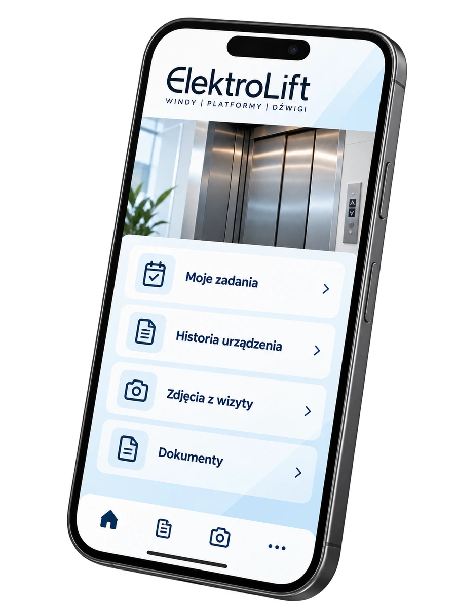 Wizualizacja interfejsu aplikacji eLift na telefonie